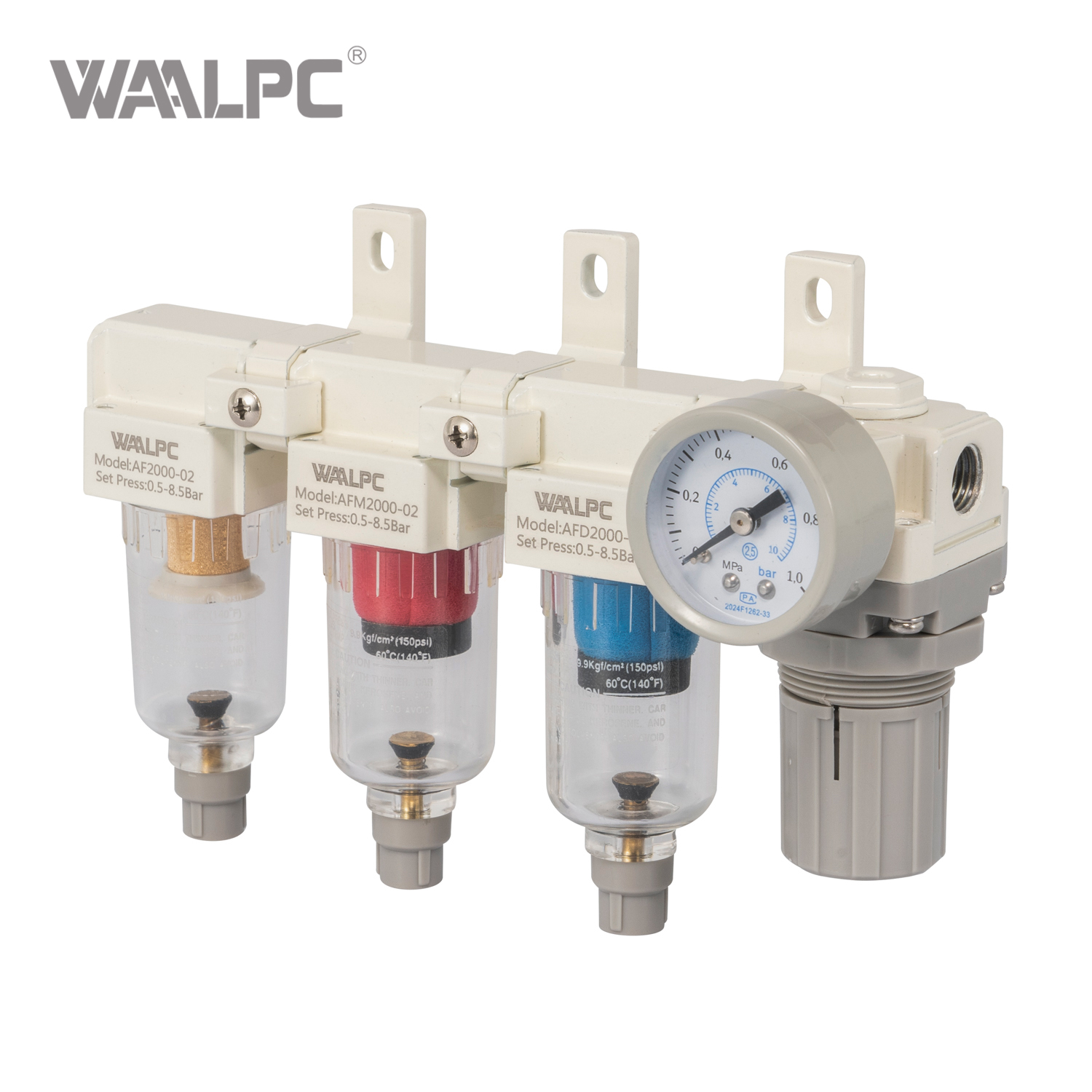 강력한 여과 공압식 공기 준비 AFFFR 장치 - 압축 공기 시스템 자동화 기계용 압력 게이지가 포함된 4-in-1 공기 필터 조절기 콤보